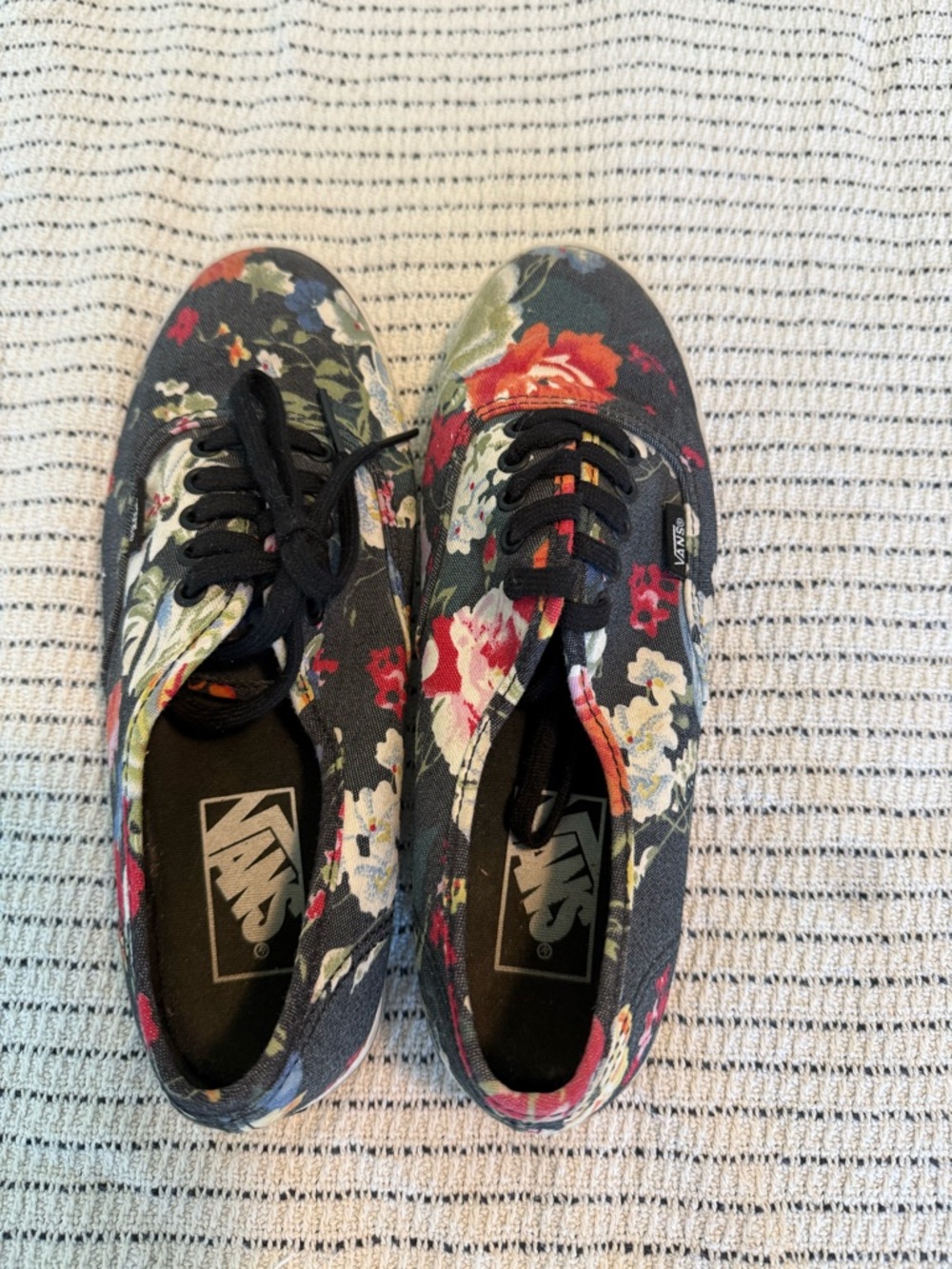 Vans Floral Canvas Sneakers - Black with Pink & Red Accents